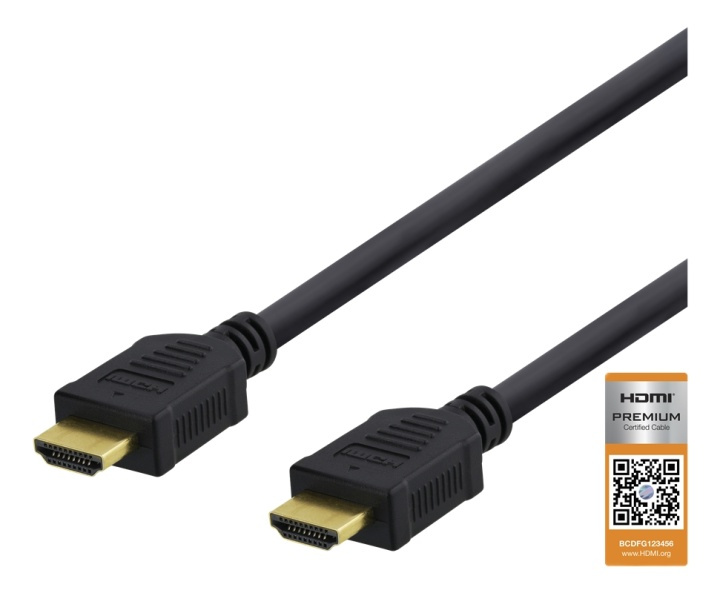 DELTACO High-Speed Premium HDMI cable, 0,5m, Ethernet, 4K UHD, black i gruppen Elektronikk / Kabler og adaptere / HDMI / Kabler hos TP E-commerce Nordic AB (38-77105)