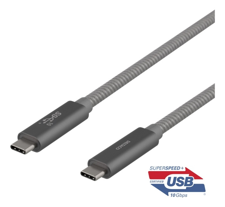 DELTACO USB-C SuperSpeed-kabel, 1 m, USB 3.1 Gen 2, 10 Gbps, 100 W, mellomrom i gruppen Datautstyr / Kabler og adaptere / USB / USB-C hos TP E-commerce Nordic AB (38-77110)