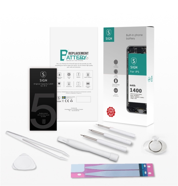 SiGN Komplett iPhone 5 batteribyttesett, 1400 mAh, komplett sett i gruppen SMARTTELEFON & NETTBRETT / Annet tilbehør / verktøy hos TP E-commerce Nordic AB (38-77311)
