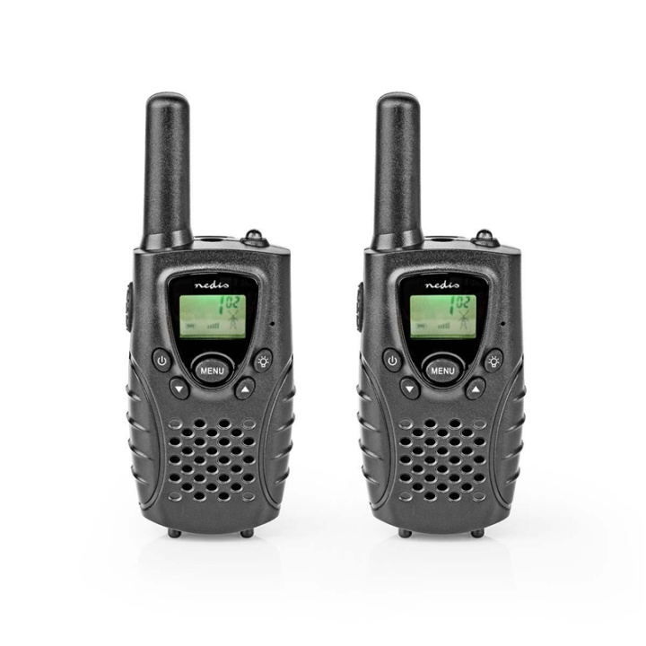 Nedis Walkie-Talkie Set | 2 håndsett | Opp til 8 km | Frekvens kanal: 8 | PTT / VOX | Opp til 2.5 timer | Hodetelefonutgang | Sort i gruppen SPORT, FRITID & HOBBY / Friluftsliv / Walkie talkie hos TP E-commerce Nordic AB (38-77348)