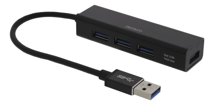 DELTACO USB-minihub med fire USB-A-porter, USB 3.1 Gen 1, svart i gruppen Datautstyr / Datamaskin Tilbehør / USB-Hubs hos TP E-commerce Nordic AB (38-78195)