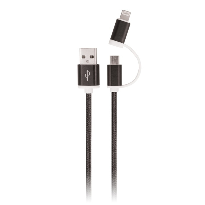 Setty 2-i-1 USB-kabel til microUSB / USB-C, 1 m, svart i gruppen SMARTTELEFON & NETTBRETT / Ladere og Kabler / Kabler / Kabler microUSB hos TP E-commerce Nordic AB (38-79026)