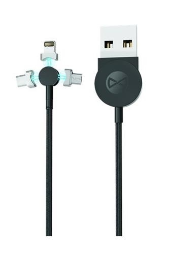 Forever Core 3i1 Magnetisk synkroniserings-/ladekabel - USB-C/Lightning/microUSB, 1 m i gruppen SMARTTELEFON & NETTBRETT / Ladere og Kabler / Kabler / Kabler microUSB hos TP E-commerce Nordic AB (38-79387)