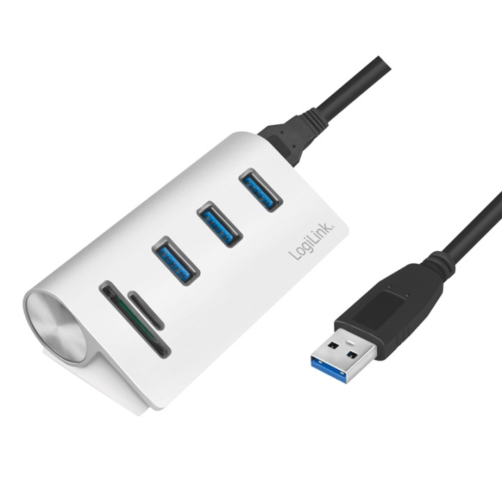 LogiLink USB 3.0 3-portshub + minnekortleser i gruppen Datautstyr / Datamaskin Tilbehør / USB-Hubs hos TP E-commerce Nordic AB (38-79408)