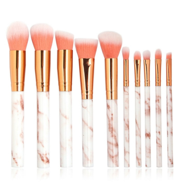 10-pakning profesjonelle og skånsomme sminkebørster - fin design i marmor og roségull i gruppen HELSE OG SKJØNNHET / Makeup / Verktøy og sminkesett / Børster og pensler hos TP E-commerce Nordic AB (38-80290)