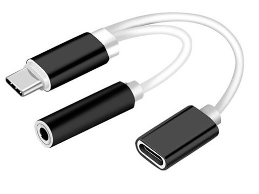 Dual Adapter USB-C till 3,5 mm jack och laddning, Svart i gruppen SMARTTELEFON & NETTBRETT / Ladere og Kabler / Adaptere hos TP E-commerce Nordic AB (38-80764)