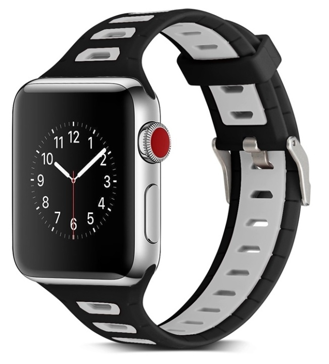 Silikon Klokkearmbånd kompatibelt med Apple Watch, 38mm, Svart, Grå i gruppen SMARTTELEFON & NETTBRETT / Trening, hjem og fritid / Apple Watch og tilbehør / Tilbehør hos TP E-commerce Nordic AB (38-80892)