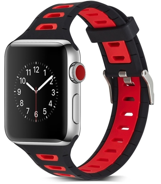 Silikon Klokkearmbånd kompatibelt med Apple Watch, 38mm, Svart, Rød i gruppen SMARTTELEFON & NETTBRETT / Trening, hjem og fritid / Apple Watch og tilbehør / Tilbehør hos TP E-commerce Nordic AB (38-80895)