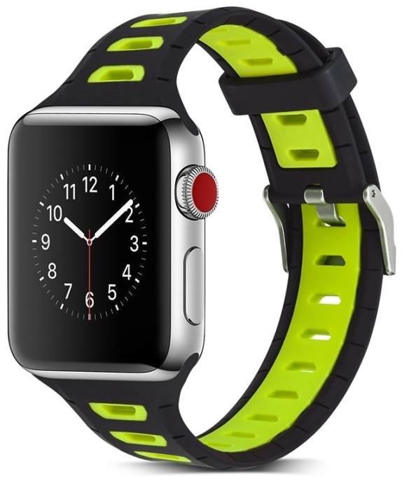 Silikon Klokkearmbånd kompatibelt med Apple Watch, 38mm, Svart, Gul i gruppen SMARTTELEFON & NETTBRETT / Trening, hjem og fritid / Apple Watch og tilbehør / Tilbehør hos TP E-commerce Nordic AB (38-80898)