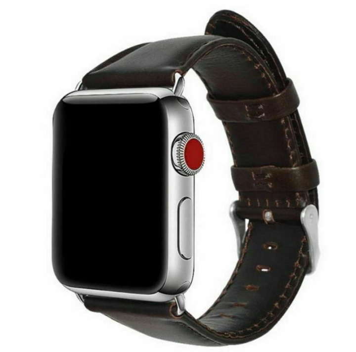 Klokkearmbånd i lærimitasjon til Apple Watch, 38/40/41mm, Mørkebrun i gruppen SMARTTELEFON & NETTBRETT / Trening, hjem og fritid / Apple Watch og tilbehør / Tilbehør hos TP E-commerce Nordic AB (38-80902)