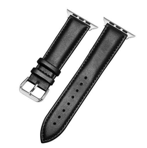 Klokkearmbånd i imitert skinn til Apple Watch, 42/44/45mm, Svart i gruppen SMARTTELEFON & NETTBRETT / Trening, hjem og fritid / Apple Watch og tilbehør / Tilbehør hos TP E-commerce Nordic AB (38-80906)