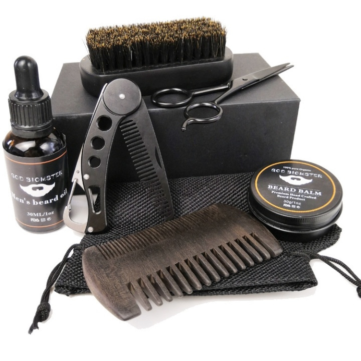 Skjeggpleiesett i 6 deler i gruppen HELSE OG SKJØNNHET / Hår & styling / Barbering og trimming / Skjeggkammer og barberkoster hos TP E-commerce Nordic AB (38-80988)