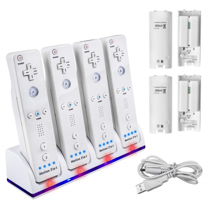 Wii Docka + 4x batteri till Nintendo Wii/Wii U-kontroll, Vit i gruppen Elektronikk / TV-spill & tilbehør / Nintendo Wii hos TP E-commerce Nordic AB (38-81302)