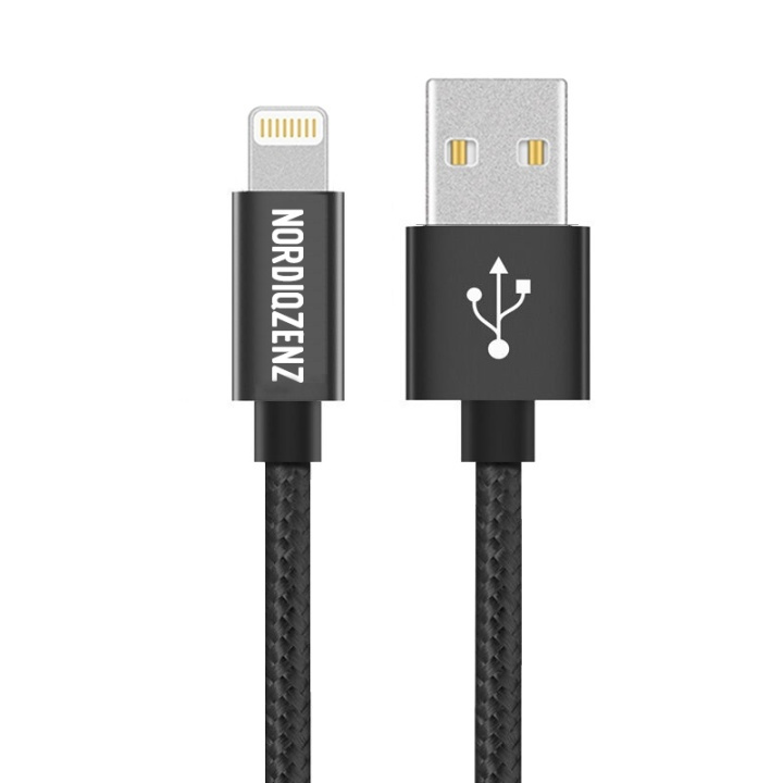 NORDIQZENZ Lightning tekstilkabel, 50 cm, svart i gruppen SMARTTELEFON & NETTBRETT / Ladere og Kabler / Kabler / Kabler Lightning hos TP E-commerce Nordic AB (38-81342)