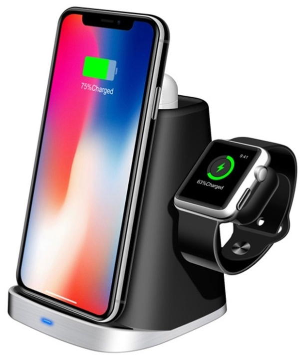 3-i-1 Qi-ladestativ for Airpods, smarttelefon og smartklokke i gruppen SMARTTELEFON & NETTBRETT / Ladere og Kabler / Trådløs lader QI hos TP E-commerce Nordic AB (38-81440)