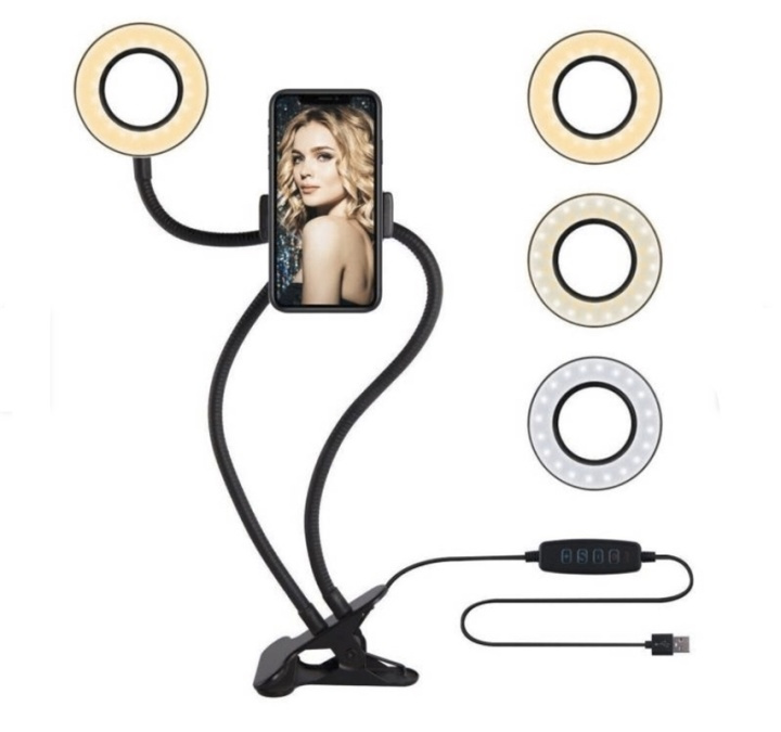 Ringlys 9cm med fleksibelt stativ og mobiltelefonholder i gruppen SMARTTELEFON & NETTBRETT / Annet tilbehør / Dokking, stativ & holdere hos TP E-commerce Nordic AB (38-81638)