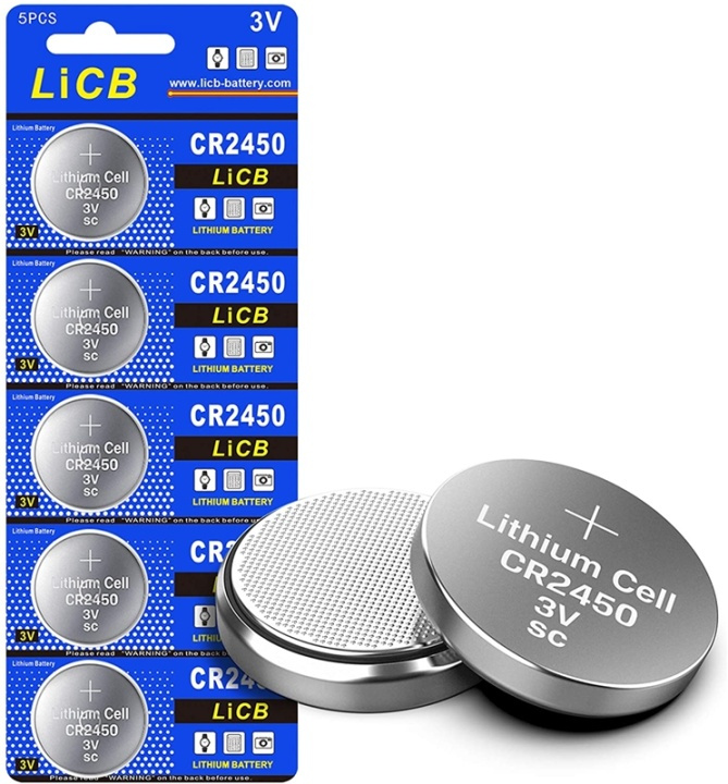 CR2450/3V, knappcellebatteri, litium, 5-pakning i gruppen Elektronikk / Batterier & Ladere / Batterier / knappcelle hos TP E-commerce Nordic AB (38-81812)