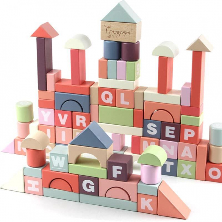 Wooden blocks in fun colors, 94 pcs i gruppen LEKER, BARN OG BABY / Leker / Byggeleker / Byggeklosser hos TP E-commerce Nordic AB (38-83075)