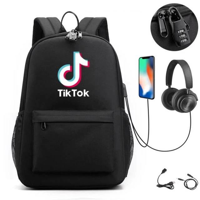 Ryggsekk med uttak for hodetelefoner og powerbank, TikTok i gruppen LEKER, BARN OG BABY / Reise / Barnevesker / Ryggsekker hos TP E-commerce Nordic AB (38-83110)