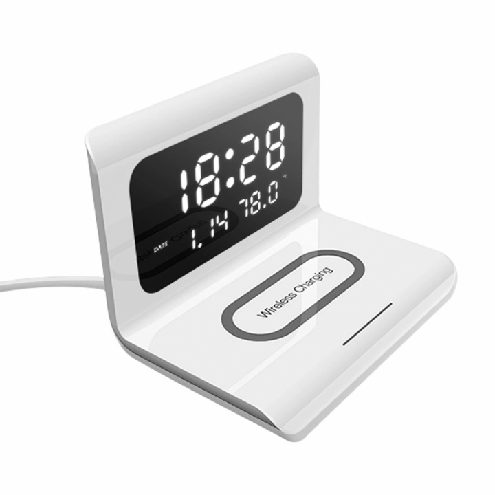 Alarm with Qi charger, White i gruppen HJEM, HUS OG HAGE / Klokker & Teller / Vekkerklokker hos TP E-commerce Nordic AB (38-83114)