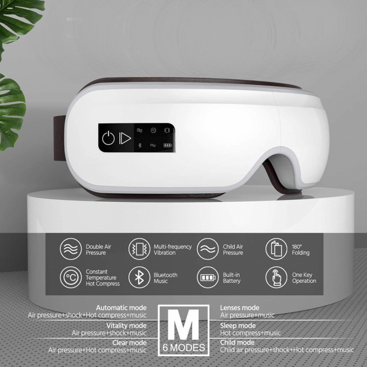 Massasjeapparat for trette øyne med varme og Bluetooth-musikk, Hvit i gruppen HELSE OG SKJØNNHET / Massasje og velvære / Massasje hos TP E-commerce Nordic AB (38-83336)