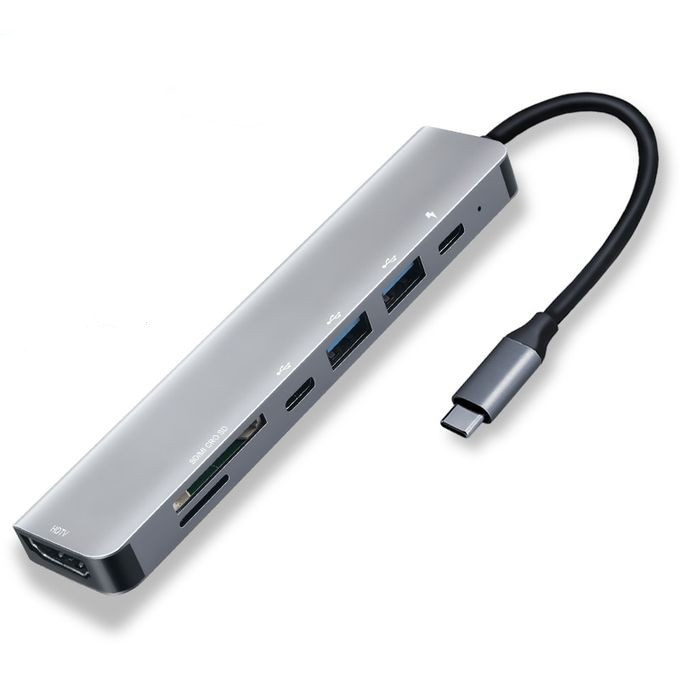 USB-C Hubb 7-port, grå i gruppen Datautstyr / Datamaskin Tilbehør / USB-Hubs hos TP E-commerce Nordic AB (38-83558)