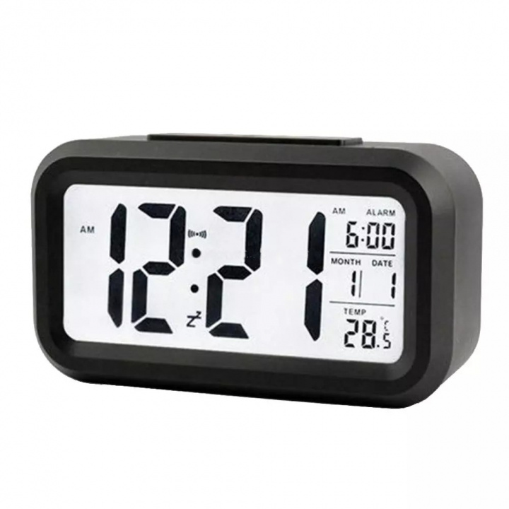 Digital vekkerklokke med LED-skjerm, Sort