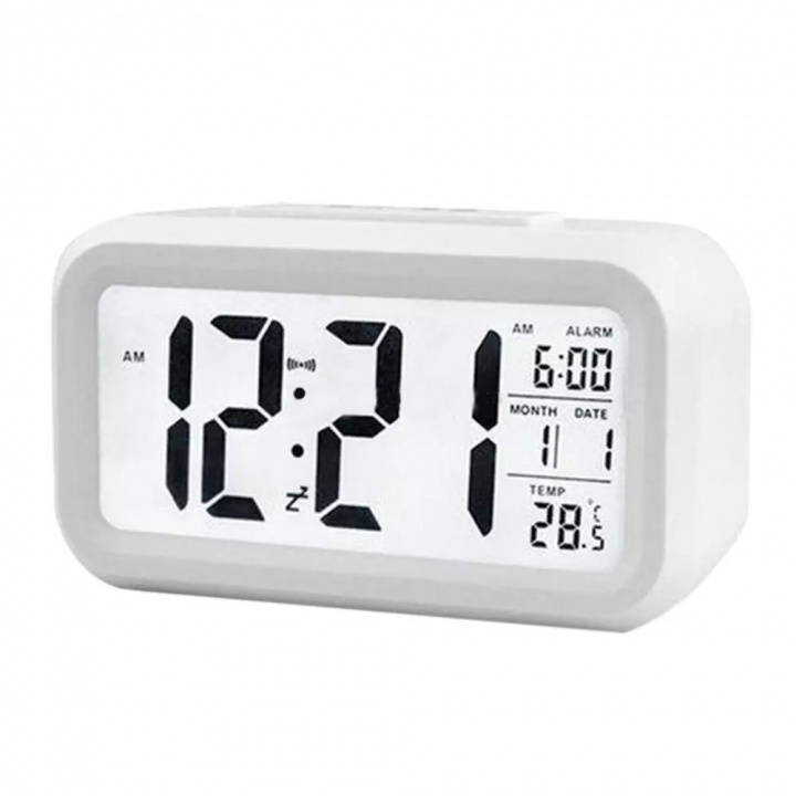 Digital vekkerklokke med LED-display, hvit i gruppen HJEM, HUS OG HAGE / Klokker & Teller / Vekkerklokker hos TP E-commerce Nordic AB (38-83631)