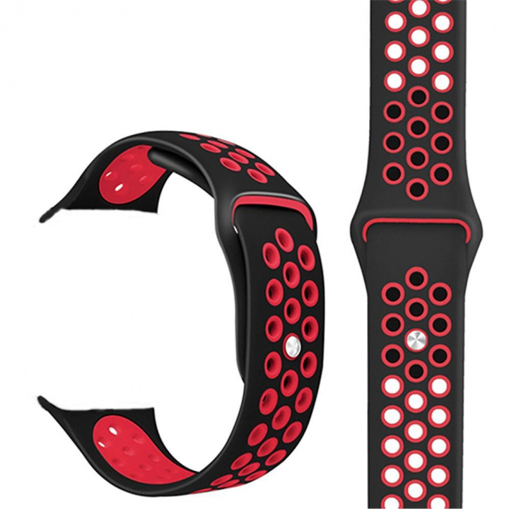 Sporty silikonklokkerem kompatibel med Apple Watch, 42/44 mm, svart og rød i gruppen SPORT, FRITID & HOBBY / Smartwatch og Aktivitetsmålere / Tilbehør hos TP E-commerce Nordic AB (38-83696)