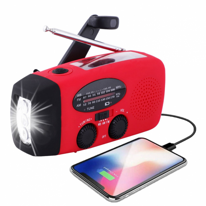 Veiradio med LED-lys - FM-radio, Solar, USB, Rød i gruppen Elektronikk / Lyd & Bilde / Hjemmekino, HiFi og bærbar / Radio & Vekkerklokker / Radio hos TP E-commerce Nordic AB (38-83768)