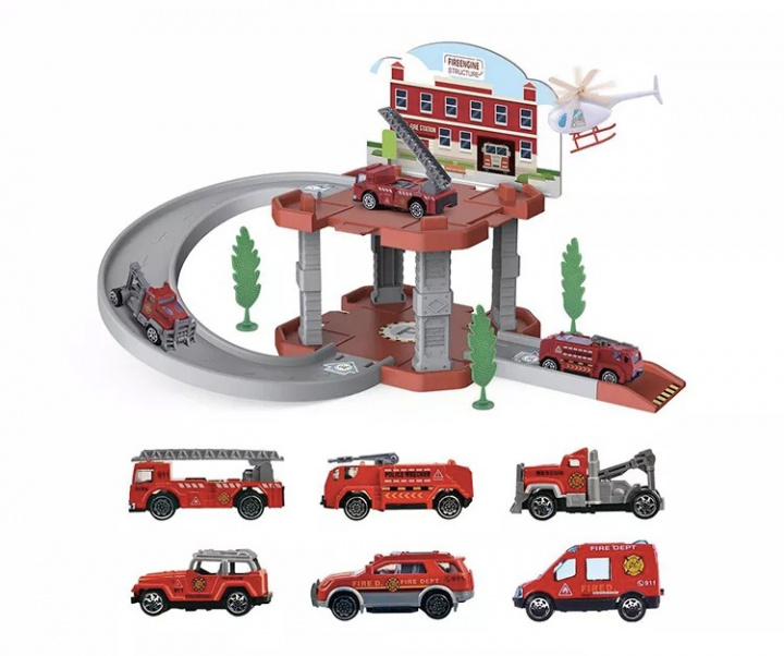 Brandstation med ramp och brandbil i gruppen LEKER, BARN OG BABY / Leker / Lekebiler hos TP E-commerce Nordic AB (38-83838)