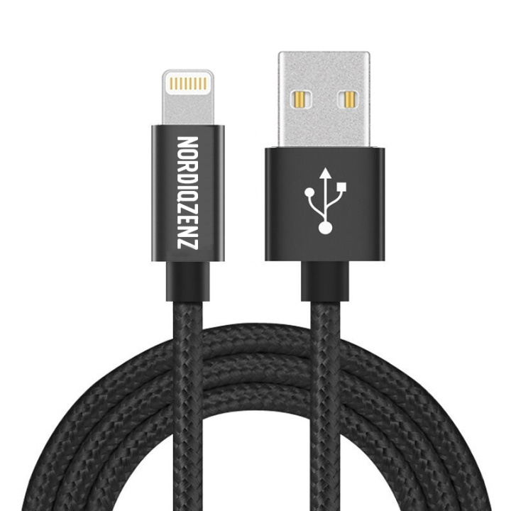 NORDIQZENZ Lightning tekstilkabel, 3 m, svart i gruppen SMARTTELEFON & NETTBRETT / Ladere og Kabler / Kabler / Kabler Lightning hos TP E-commerce Nordic AB (38-83924)