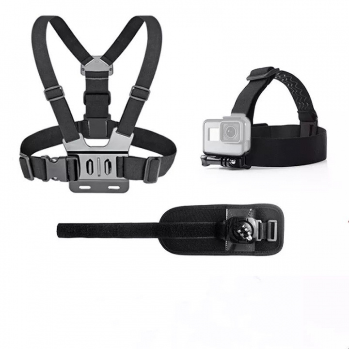 Brystsele kompatibel med GoPro Hero inkl. hodestropp og armbånd i gruppen SPORT, FRITID & HOBBY / Action kameraer og tilbehør / Tilbehør til actionkamera hos TP E-commerce Nordic AB (38-83955)