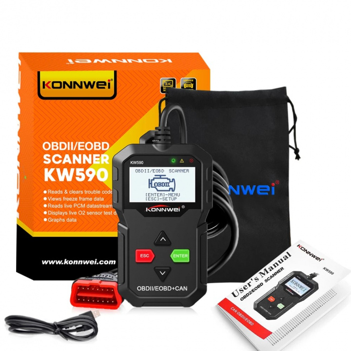 KONNWEI KW590 OBD2 Feilkodeleser / Diagnoseverktøy for bil i gruppen Bil / Bildiagnostikk / Feilkodeleser hos TP E-commerce Nordic AB (38-84013)