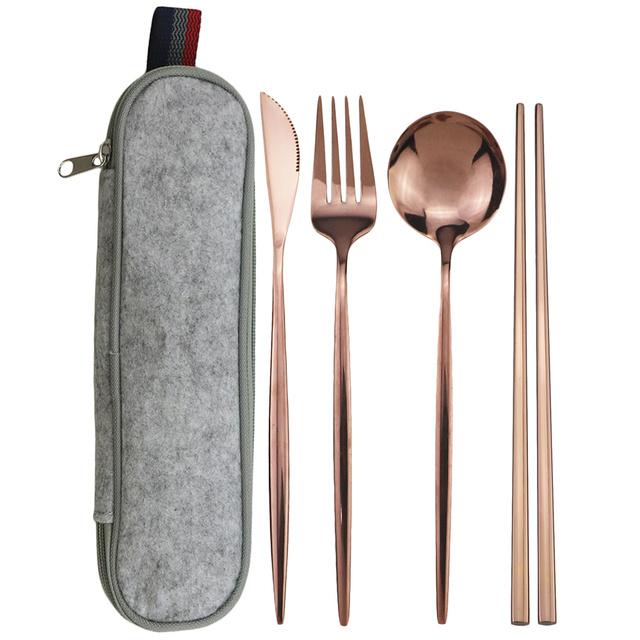 Rustfri kniv, gaffel, skje, spisepinner, 7-delt sett, sølv