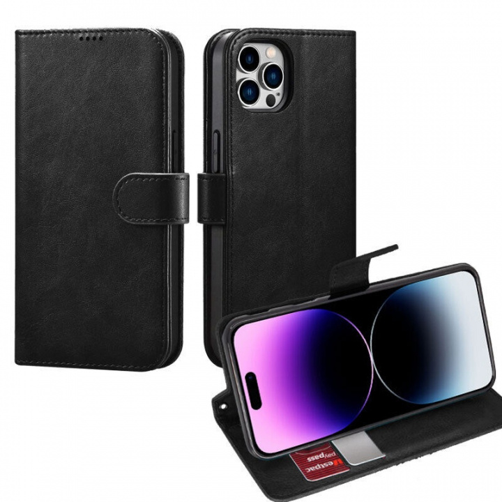 Lommebokveske i imitert skinn med kortspor til iPhone 15 Pro, svart i gruppen SMARTTELEFON & NETTBRETT / Mobilbeskyttelse / Apple / iPhone 15 hos TP E-commerce Nordic AB (38-84268)