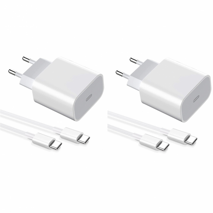 2-pack Lader for iPhone 15 / Android 20W med USB-C til USB-C - Hurtiglader i gruppen SMARTTELEFON & NETTBRETT / Ladere og Kabler / Vegglader / Vegglader Type C hos TP E-commerce Nordic AB (38-84295)