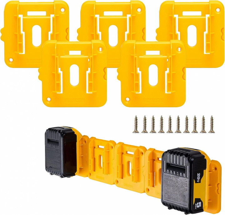5-pakning med veggbraketter for Dewalt 20V-batterier inkl. skruer i gruppen HJEM, HUS OG HAGE / Verktøy / Annet verktøy og tilbehør hos TP E-commerce Nordic AB (38-84351)
