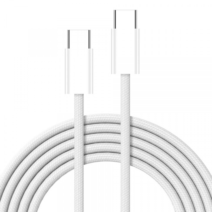 Flettet USB-C til USB-C lade- og synkroniseringskabel, 1,5 m, 5A, hvit i gruppen SMARTTELEFON & NETTBRETT / Ladere og Kabler / Kabler / Kabler type C hos TP E-commerce Nordic AB (38-84427)