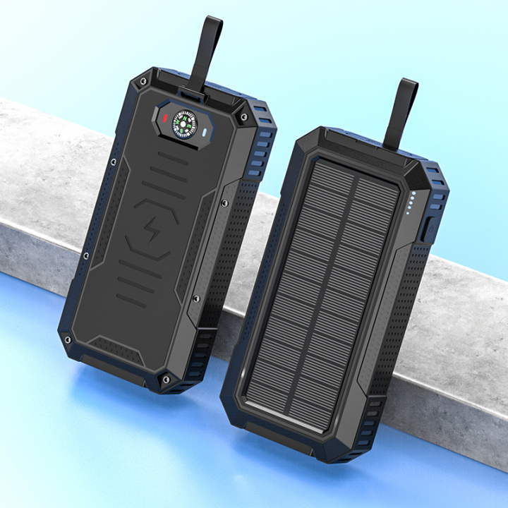 Powerbank 30000 mAh 22,5 W PD + 15 W trådløs lading, solcelle, lommelykt og kompass i gruppen SMARTTELEFON & NETTBRETT / Ladere og Kabler / Powerbanks hos TP E-commerce Nordic AB (38-84473)