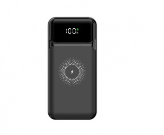 Powerbank 20000mAh 22,5W PD + 15W trådløs hurtiglading m. digitalt display, svart