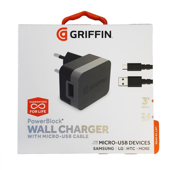 Griffin Universal Väggladdare med Micro-USB kabel, 2.4 AMP i gruppen SMARTTELEFON & NETTBRETT / Ladere og Kabler / Vegglader / Vegglader microUSB hos TP E-commerce Nordic AB (38-84562)