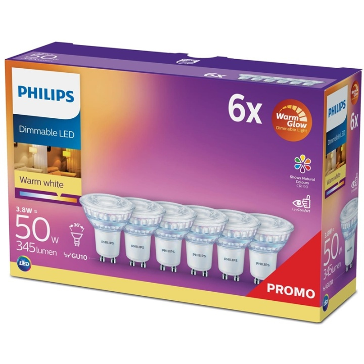 Philips 6-pakning LED GU10 50W dimbar WarmGlow i gruppen Elektronikk / Lys / LED-lys hos TP E-commerce Nordic AB (38-84905)