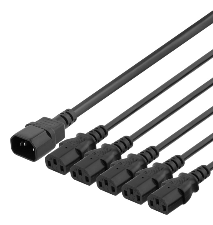 DELTACO IEC C14 to 5x IEC C13 Power cable, 2m, 10A/250V, Y-Splitter, b i gruppen Datautstyr / Kabler og adaptere / elektriske kabler hos TP E-commerce Nordic AB (38-85765)