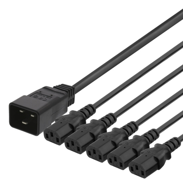DELTACO Apparatkabel IEC C20 - 5x IEC C13, 2m, 16A/250V, Y-splitter, svart i gruppen Datautstyr / Kabler og adaptere / elektriske kabler hos TP E-commerce Nordic AB (38-85855)