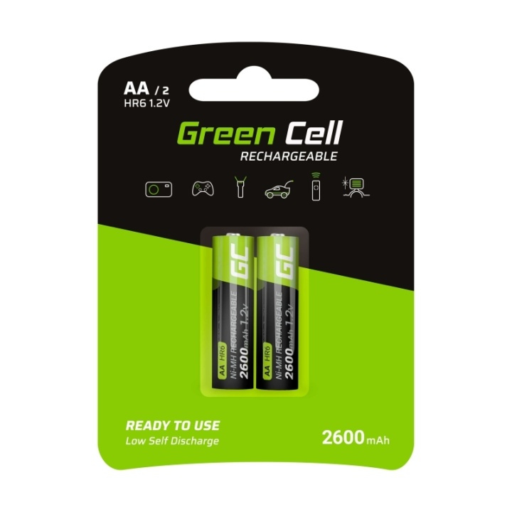 Green Cell Laddbara Ni-MH batterier 2x AA HR6 2600 mAh i gruppen Elektronikk / Batterier & Ladere / Oppladbare batterier / AA hos TP E-commerce Nordic AB (38-86540)