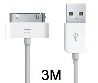 USB-kabel till iPhone/iPod 3 meter (Vit) i gruppen SMARTTELEFON & NETTBRETT / Ladere og Kabler / Kabler / Kabler 30 pin hos TP E-commerce Nordic AB (38-8659)