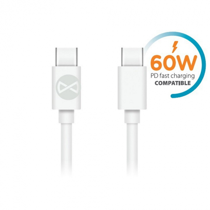 Forever-kabel USB-C - USB-C 1,0 m 3A, hvit i gruppen SMARTTELEFON & NETTBRETT / Ladere og Kabler / Kabler / Kabler type C hos TP E-commerce Nordic AB (38-86655)