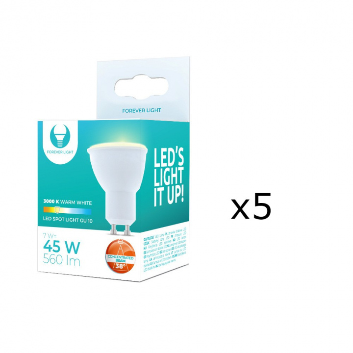 LED-lampe GU10 7W 230V 3000K 38°, 5-pakning, Varm hvit i gruppen Elektronikk / Lys / LED-lys hos TP E-commerce Nordic AB (38-86692-PKT05)