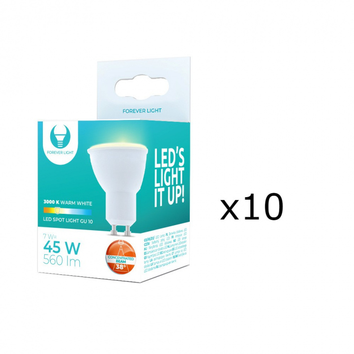 LED-lampe GU10 7W 230V 3000K 38°, 10-pk, Varm hvit i gruppen Elektronikk / Lys / LED-lys hos TP E-commerce Nordic AB (38-86692-PKT10)